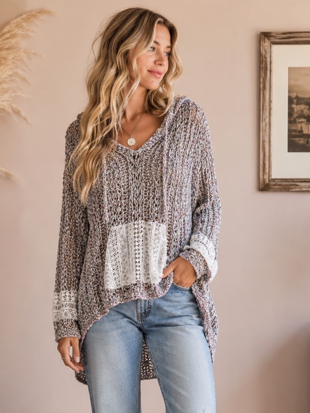 Anthropologie POL Boho Pastel Knit V-Neck Sweater